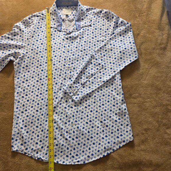 C-LAB NYC Long Sleeve 4 Way Stretch Shirt Mens L 16.5 Slim Fit White Blue Floral - Picture 9 of 9